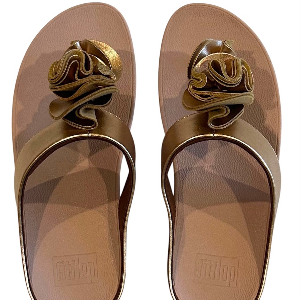 Fit Flop Rose Gold Rosette Sandals with Metallic Embellishment